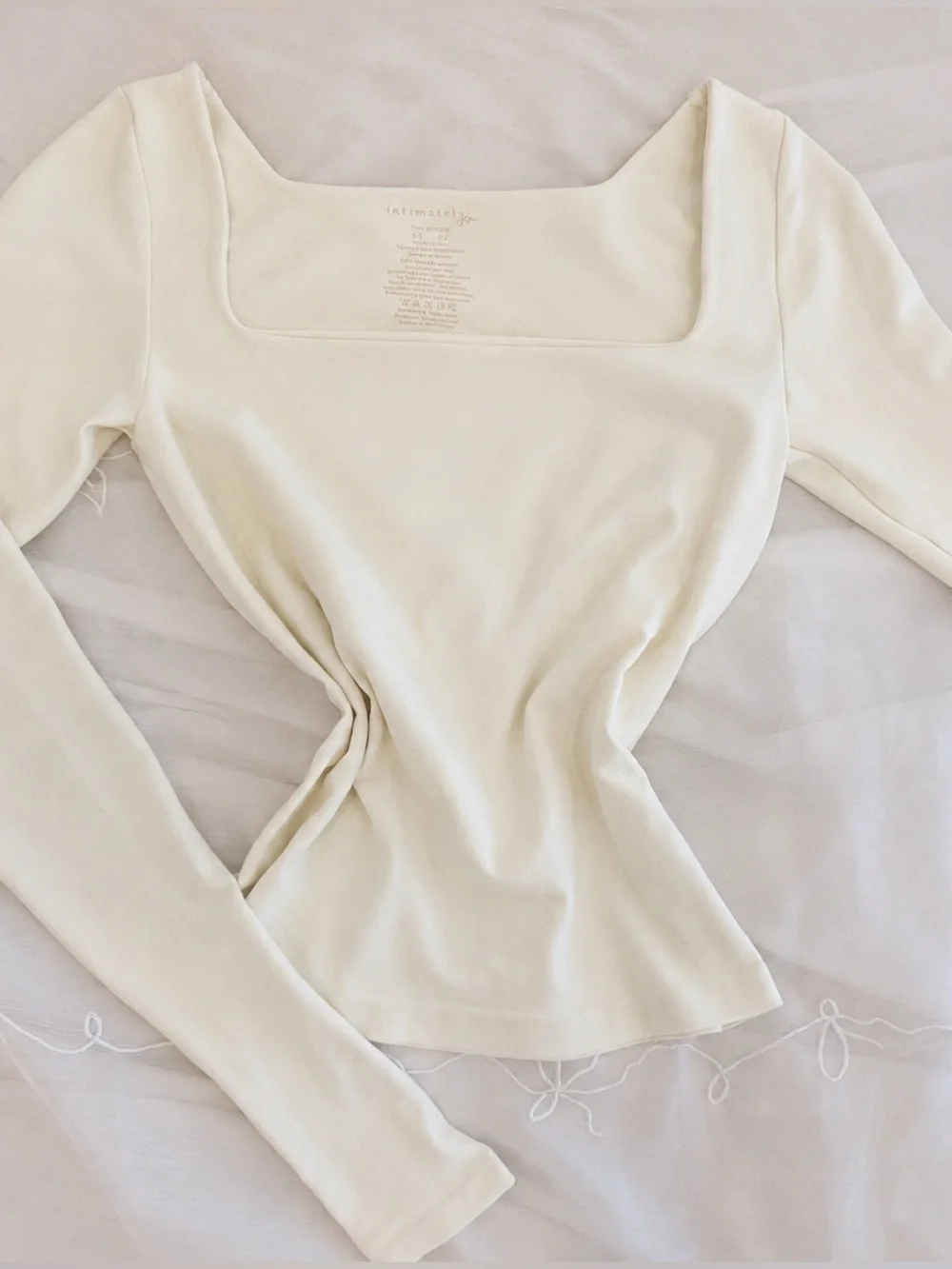 Free People Intimately Clean Lines Ivory/Cream Square-Neck Long Sleeve Top S